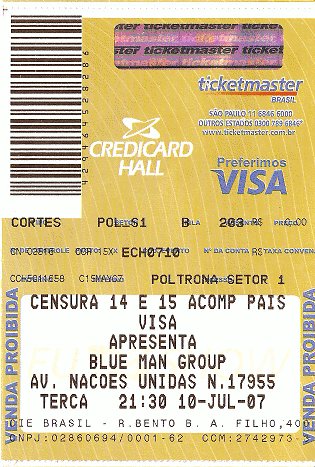 Meu ingresso pro Blue Man Group